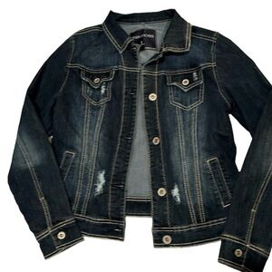 NWOT MAURICES denim Jean jacket, dark, distressed, fall large L